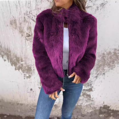 Veste en peluche col montant pour femmes, hiver casual