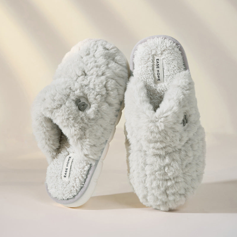 Chaussons d'hiver chauds en peluche, semelles épaisses, antidérapants