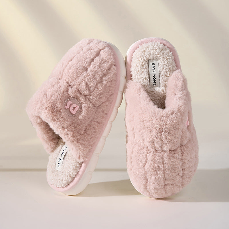 Chaussons d'hiver chauds en peluche, semelles épaisses, antidérapants