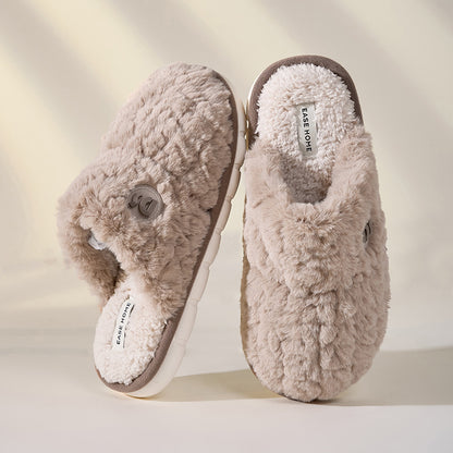 Chaussons d'hiver chauds en peluche, semelles épaisses, antidérapants