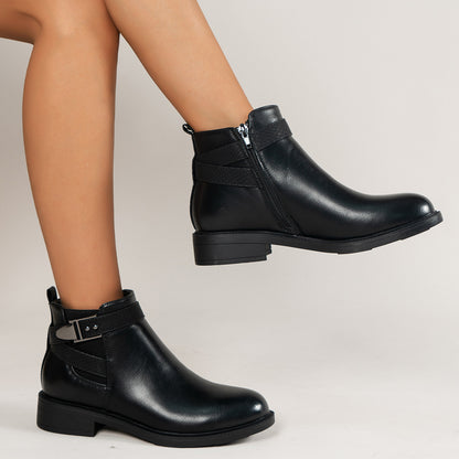 Bottines Chelsea noires à zip latéral et boucle pour femmes