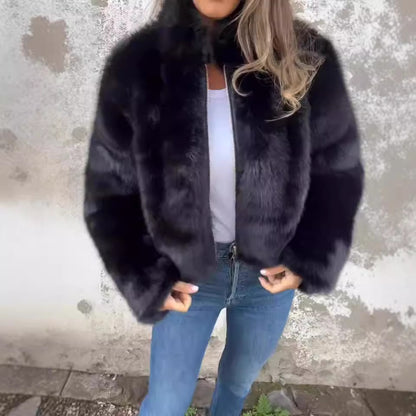 Veste en peluche col montant pour femmes, hiver casual