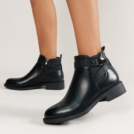 Bottines Chelsea noires à zip latéral et boucle pour femmes