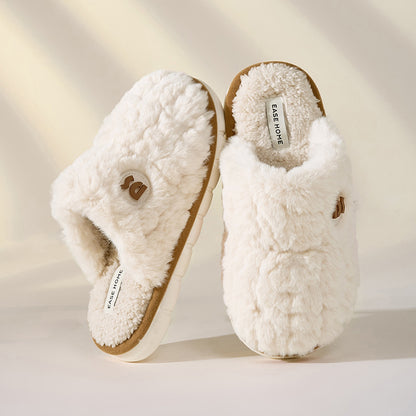 Chaussons d'hiver chauds en peluche, semelles épaisses, antidérapants