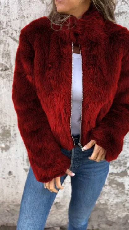 Veste en peluche col montant pour femmes, hiver casual